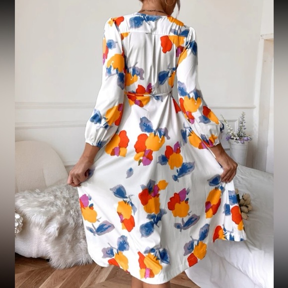 Boho Water Color Abstract Print Wrap Dress - Picture 3 of 7